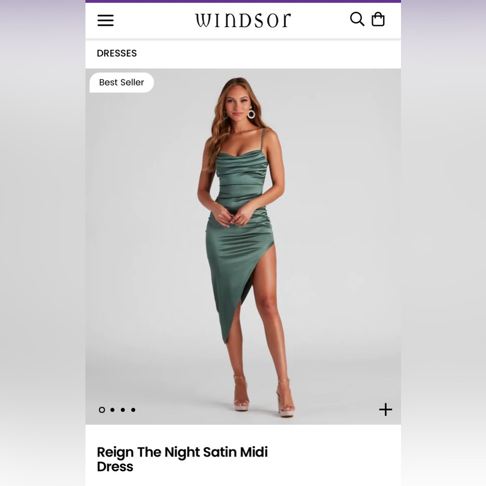 Windsor Reign The Night Satin Midi Dress in Sage Green